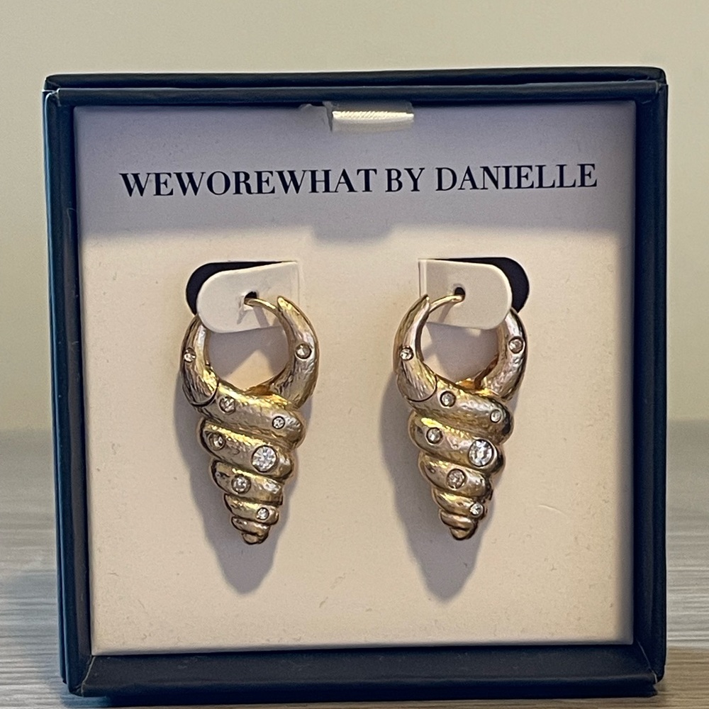 WeWoreWhat by Danielle Gold Shell Earrings with Rhinestones